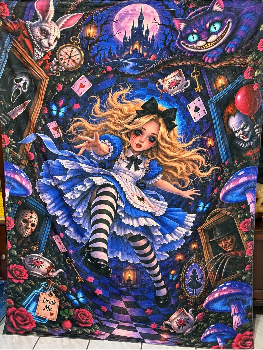 Alice Fantasy Cotton Throw Blanket in Blue